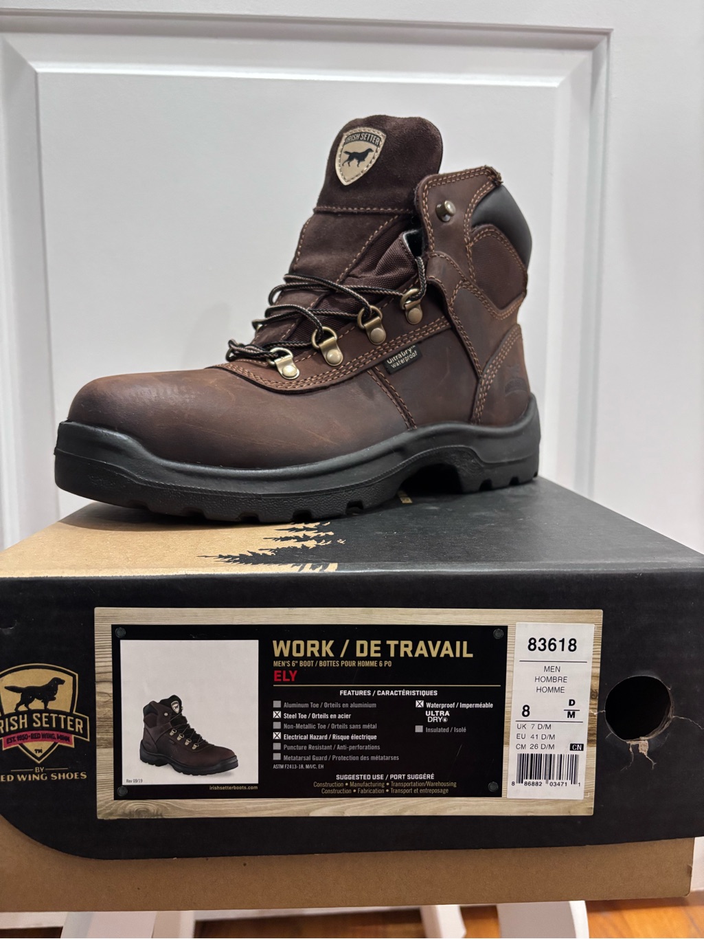 Irish Setter Brown Waterproof Work Boot With Black Sole